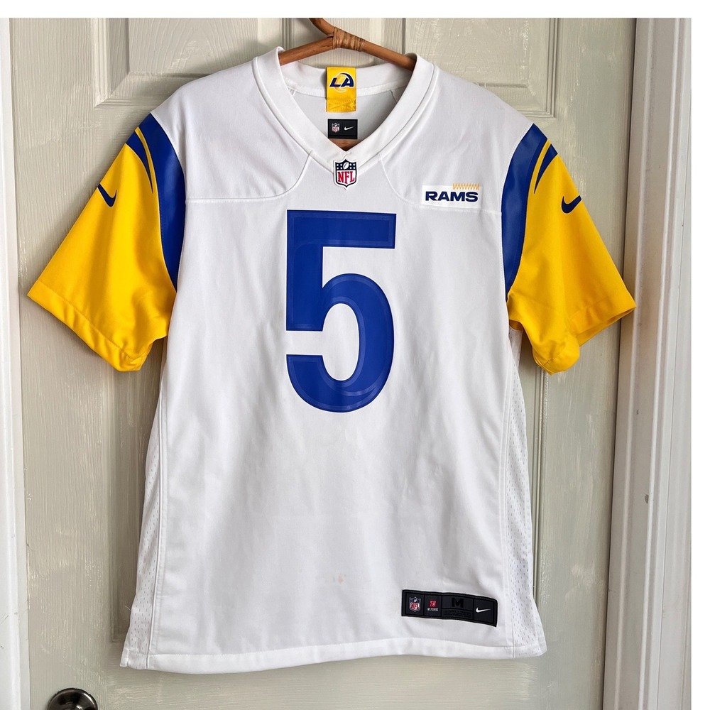 Nike LA Rams Jalen Ramsey 5 Jersey Medium Mens NFL On Field White Blue Yellow